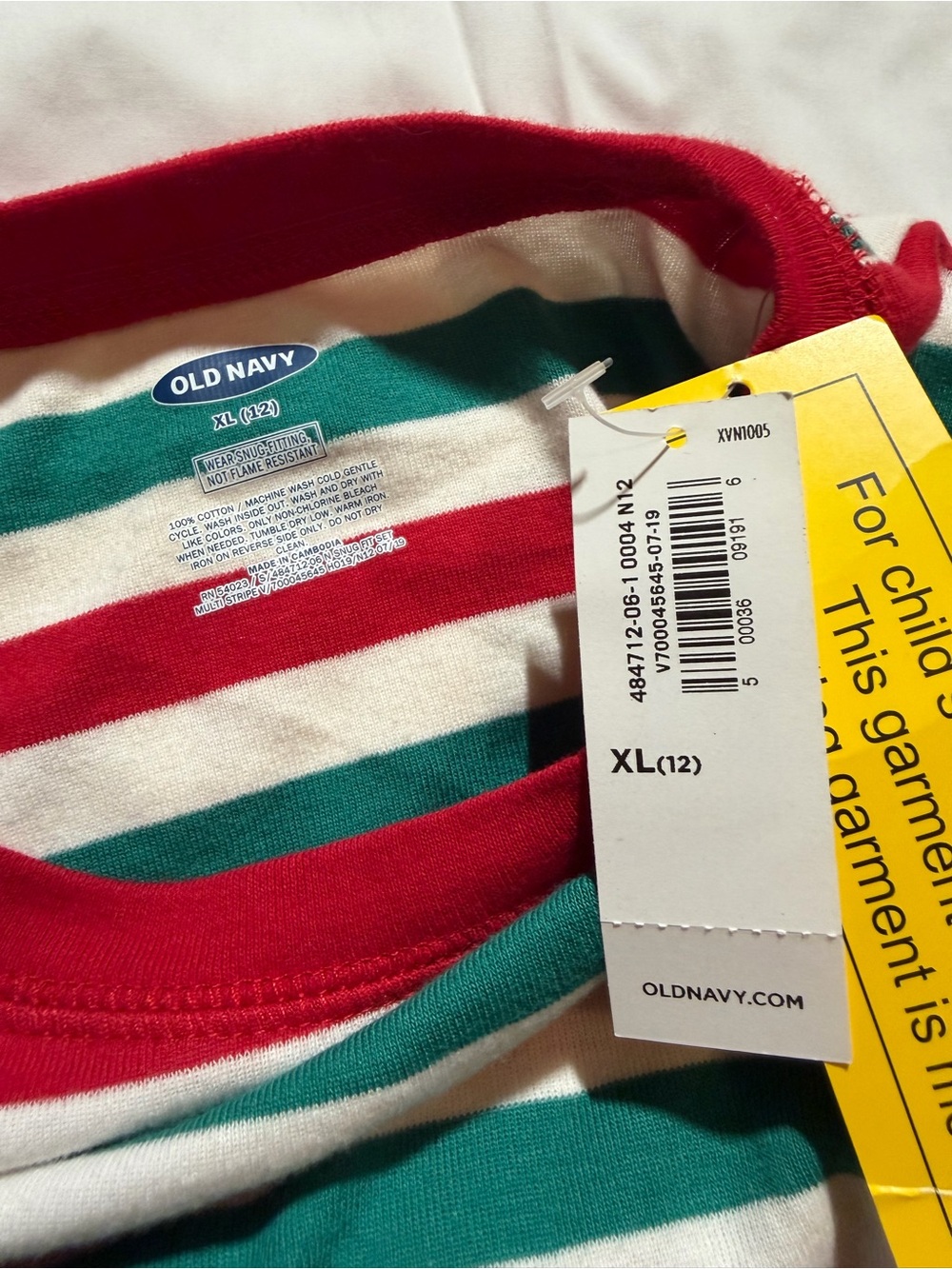 NWT Old Navy unisex Christmas pajama set, XL (12), 100% cotton red/grn/wht - Picture 7 of 7